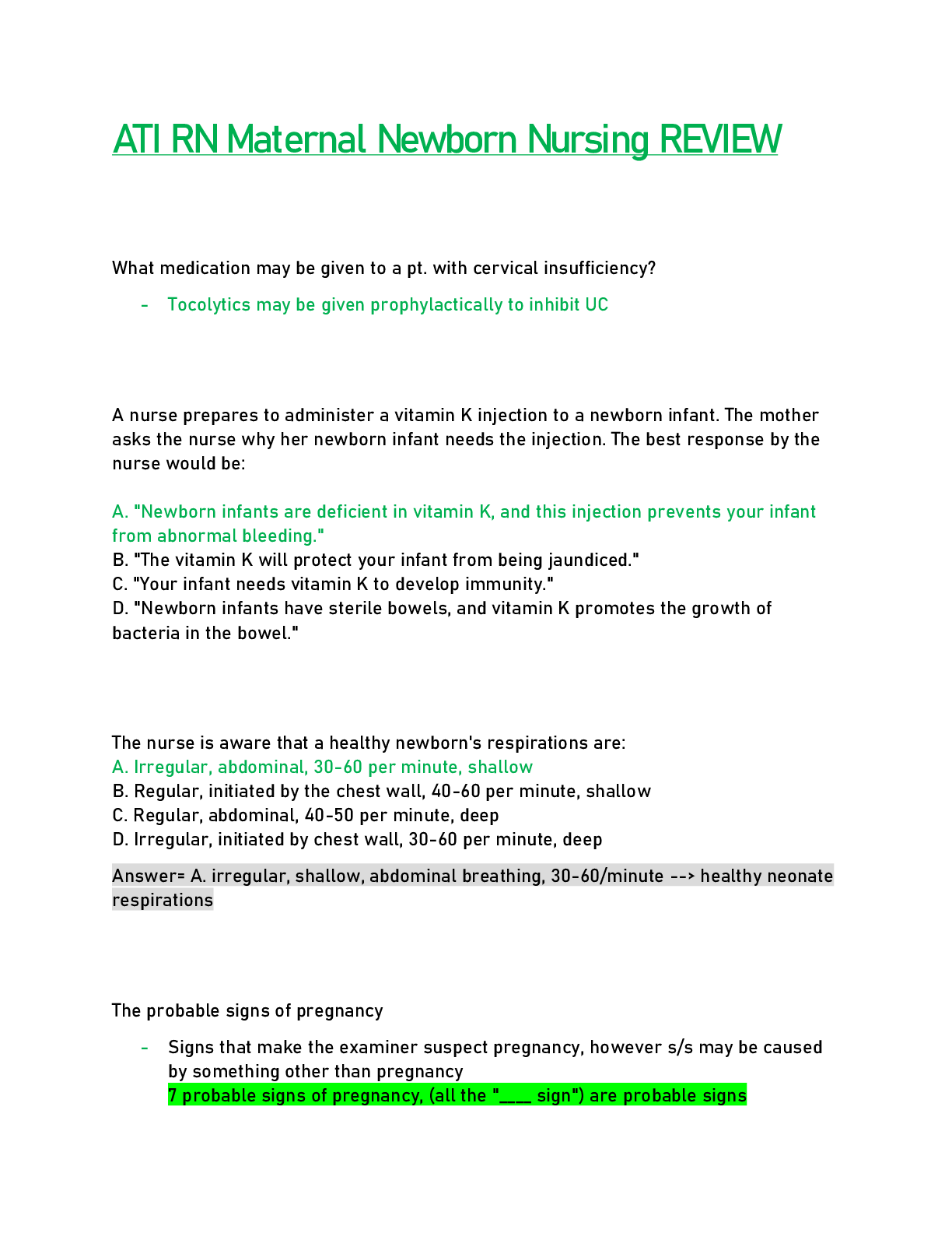 Preview of ATI RN Maternal Newborn Nursing REVIEW